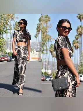 For Love & Lemons Ethereal Set Crop Top Lace-Print Maxi Skirt Set